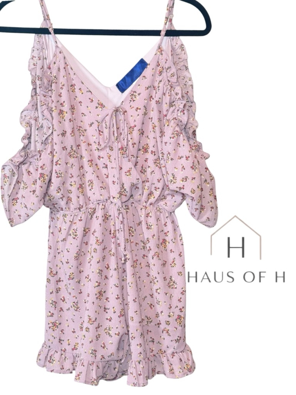 Women’s Blush Floral Cold-Shoulder romper. Size S